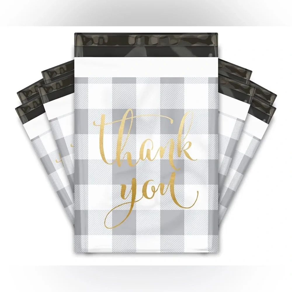 Thank You Polymailers 10x13 Gray Plaid